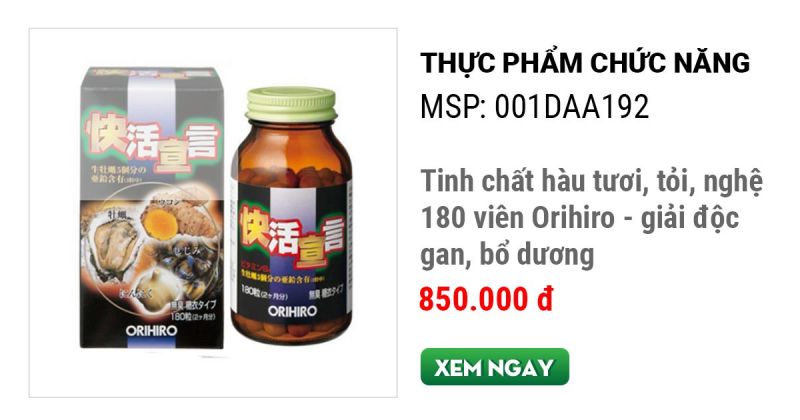 Tinh chất hàu tươi, tỏi, nghệ 180 viên Orihiro - giải độc gan, bổ dương