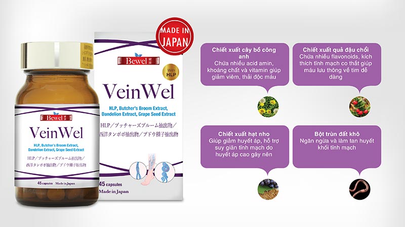 Viên uống phòng ngừa giãn tĩnh mạch Waki Bewel Veinwel 45 viên