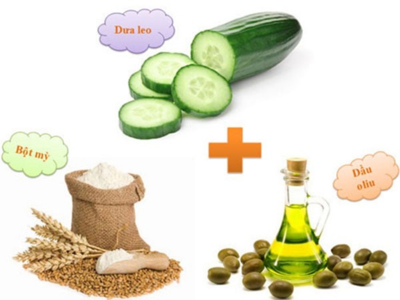 Dưa leo kết hợp với dầu oliu và bột mỳ giúp da trắng mịn nhanh