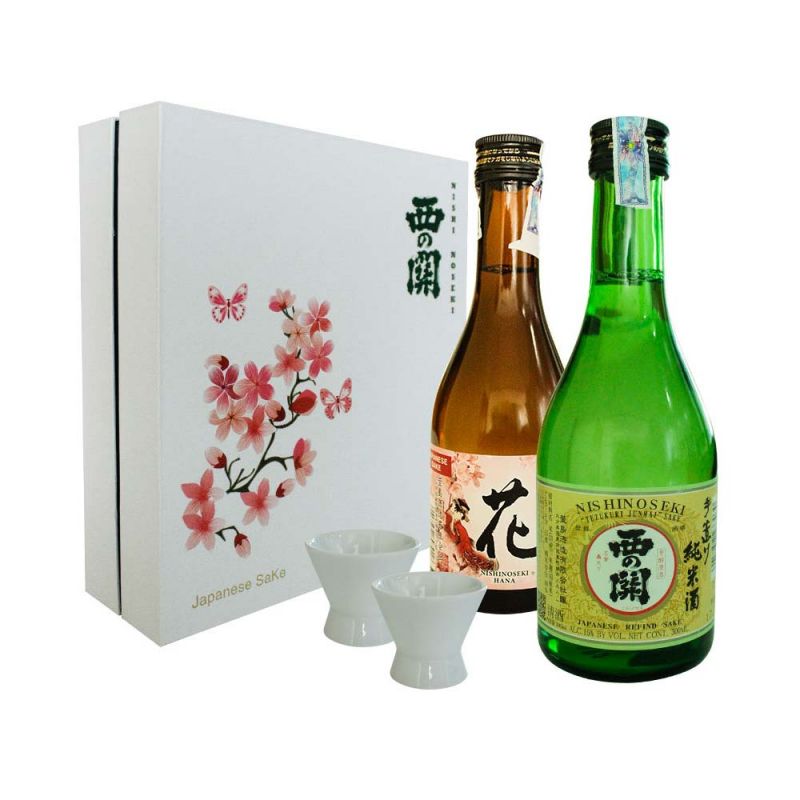 Hộp quà tết 2 chai rượu Sake Nishi no Seki Hana & Junmai phù hợp dành tặng cho người thân, đối tác, sếp vào ngày Tết