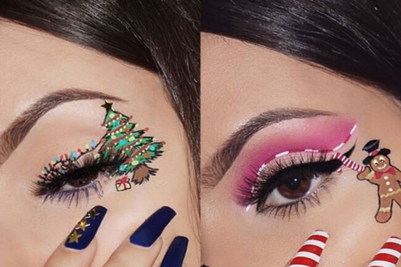 Makeup với hình dán Noel ngộ nghĩnh. Ảnh: Internet