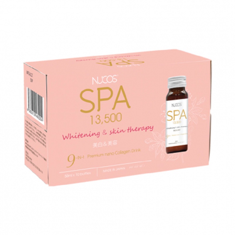 Nước uống Collagen Nucos Spa 13,500mg với các thành phần collagen peptide được chiết xuất từ cá hồi tự nhiên, an toàn cho sức khỏe