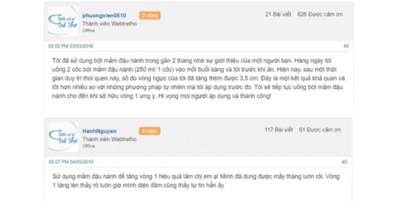 Review mầm đậu nành tăng vòng 1 trên diễn đàn webtretho