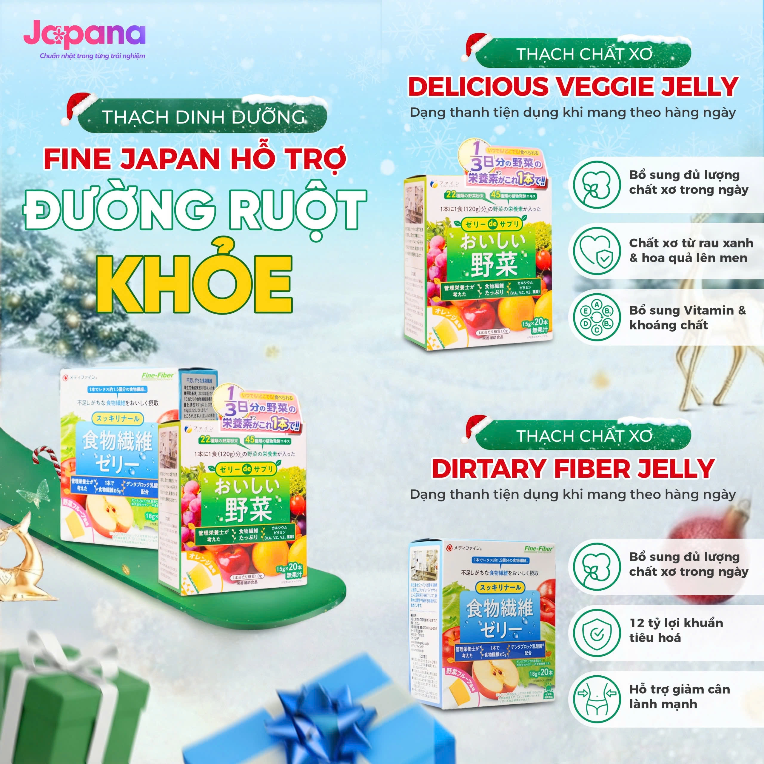 Bộ Đôi Thạch Dinh Dưỡng Fine Japan: Giải Pháp Vàng Cho Đường Ruột Khỏe Mạnh