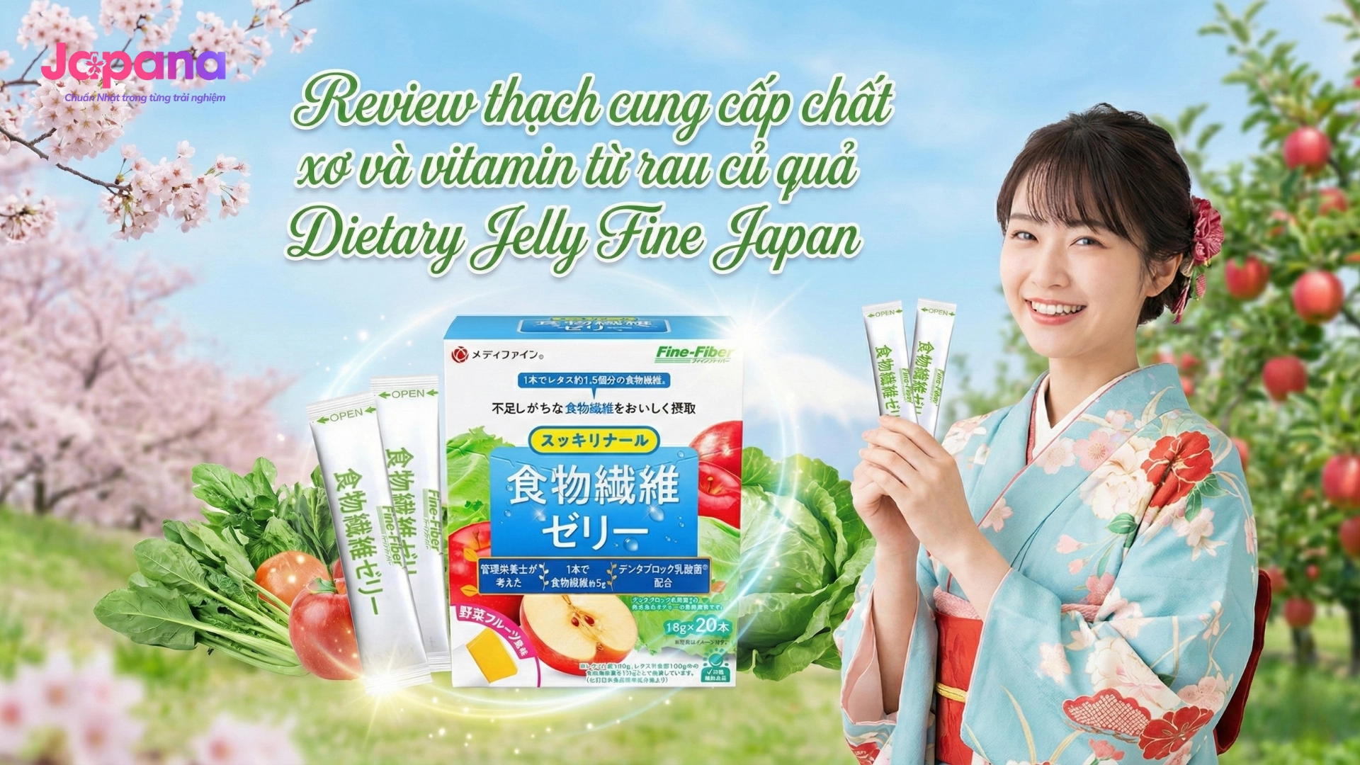 Review thạch cung cấp chất xơ và vitamin từ rau củ quả Dietary Jelly Fine Japan 