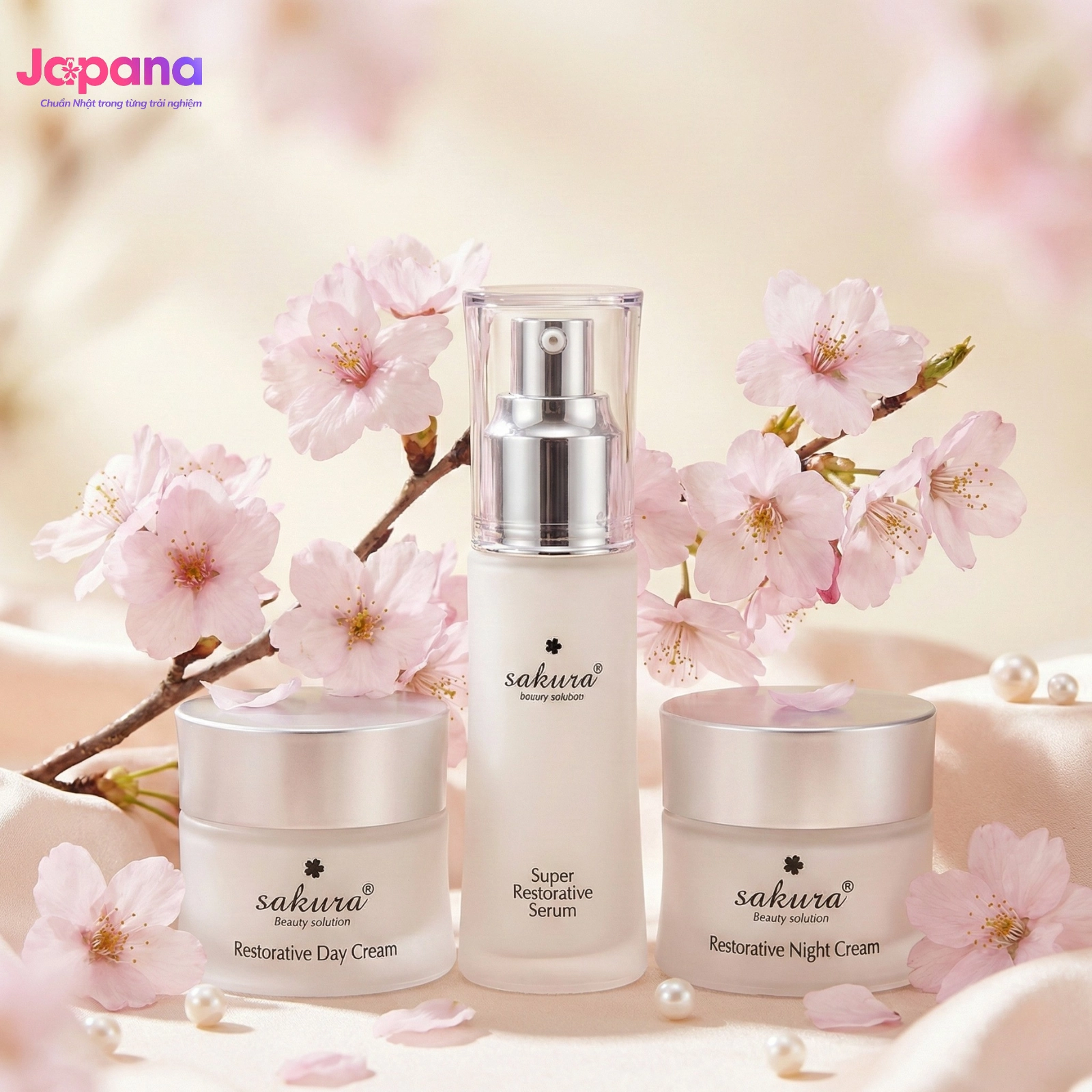 Bộ ba sản phẩm dưỡng da, chống lão hoá Sakura Restorative