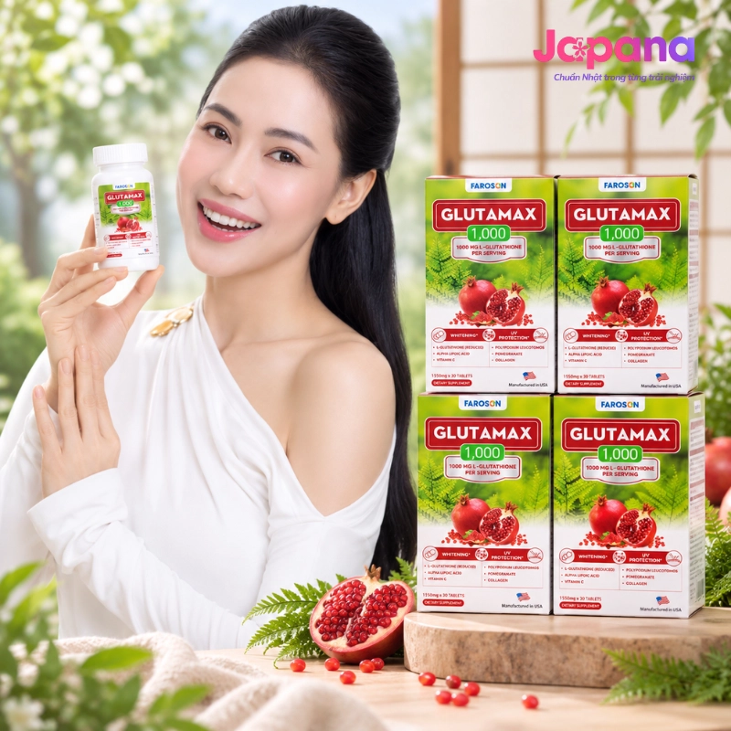 Combo 4 hộp Viên uống chống nắng, dưỡng trắng da Faroson Glutamax 1000 - Hộp 30 viên