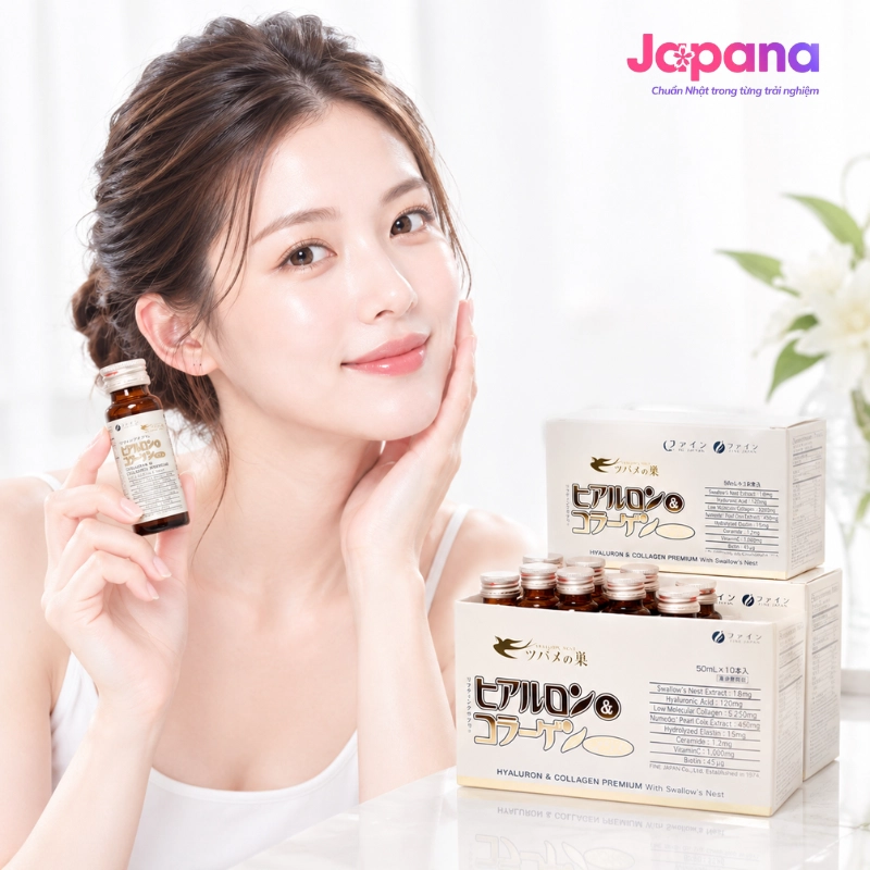 Combo 3 hộp nước uống Collagen Yến Fine Japan H&C Premium with Sallownest`s Bird (Hộp 10 chai x 50ml)